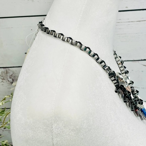NWT French Connection Silver Chain Necklace with Black, Blue and Pink Accents - Picture 6 of 9